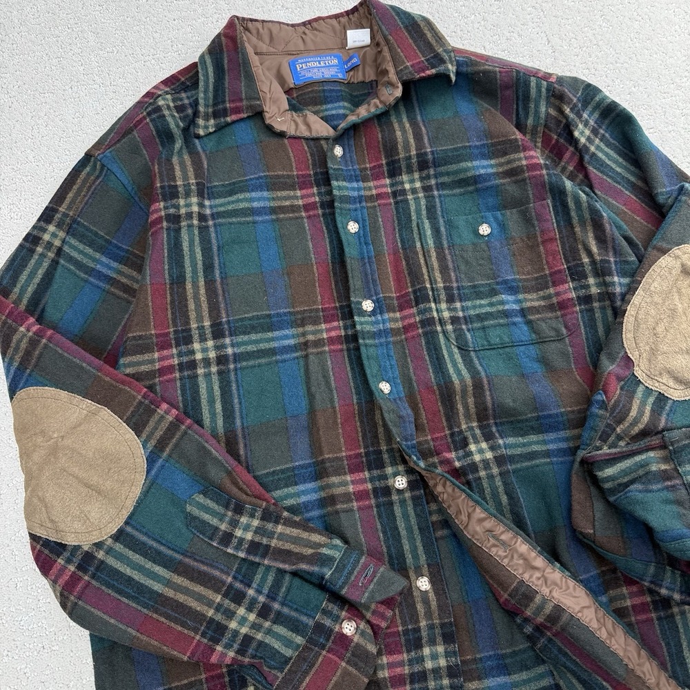 Vintage Pendleton Woolen Mills Mens L Long Plaid Elbow Patch Shirt Jacket